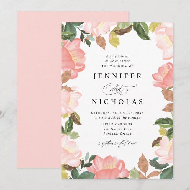 Blush Spring Floral | Bröllop Inbjudningar (Fram/baksida)
