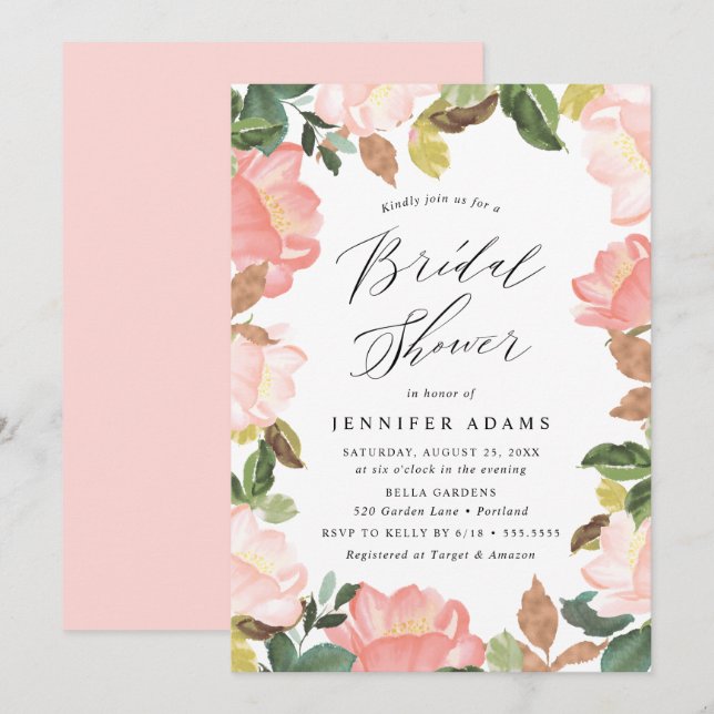 Blush Spring Floral | Bröllopsdusch Inbjudningar (Fram/baksida)