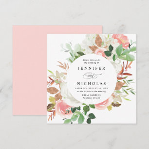Blush Spring Floral Cirkulär ram bröllop Inbjudningar