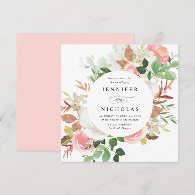 Blush Spring Floral | Cirkulär ram bröllop Inbjudningar (Fram/baksida)