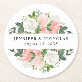 Blush Spring Floral | Personlig Bröllop Underlägg Papper Rund