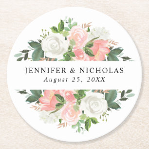 Blush Spring Floral Personlig Bröllop Underlägg Papper Rund