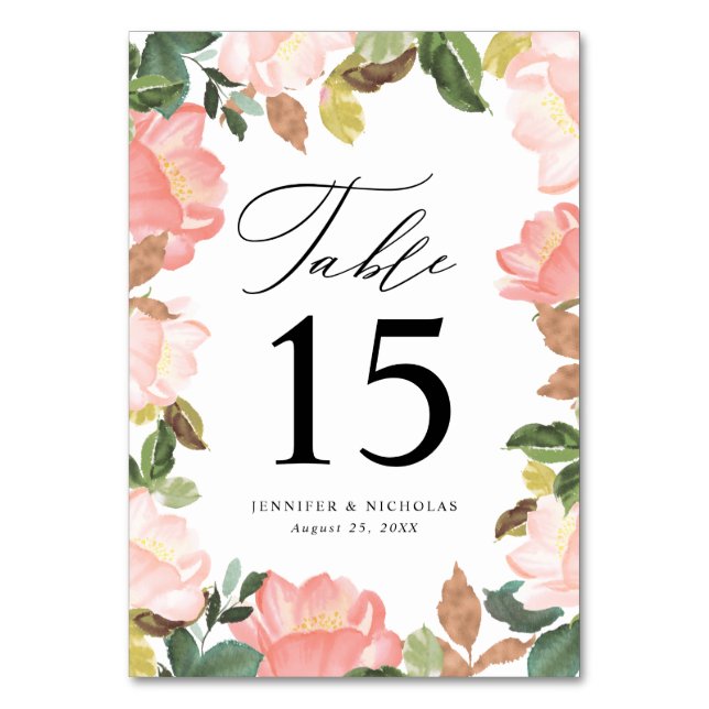 Blush Spring Floral | Personlig Bröllopsdekor Bordsnummer (Framsidan)