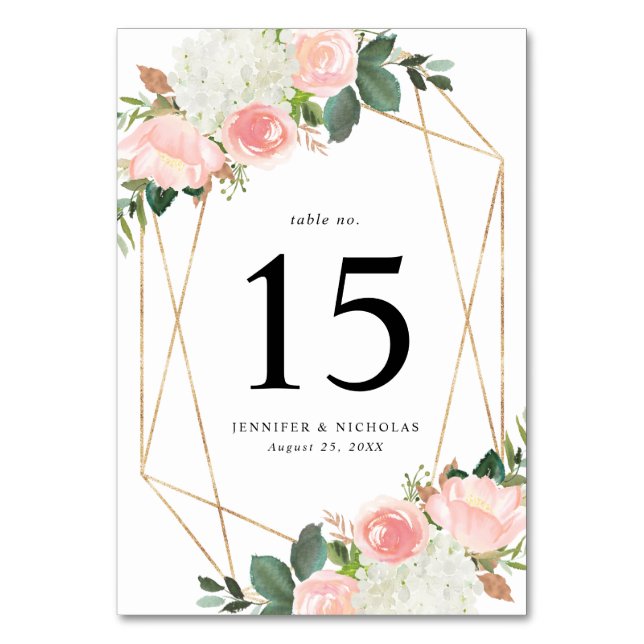 Blush Spring Floral | Personlig Bröllopsdekor Bordsnummer (Framsidan)