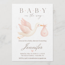 Blush Stork Barnrumsinbjudan Inbjudningar
