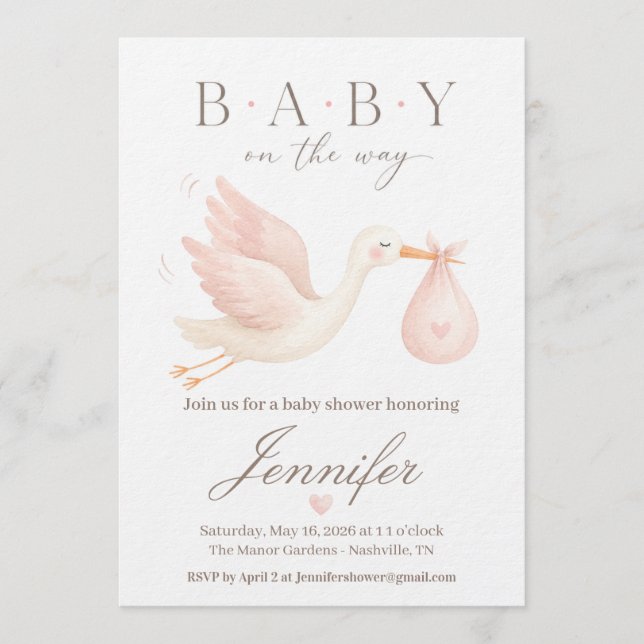 Blush Stork Barnrumsinbjudan Inbjudningar (Framsida)