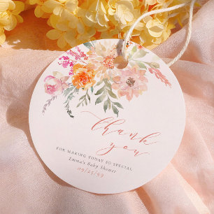 Blush & Teal Vårens Blommiga Bebisdump Tack Kort Gåvor Etiketter