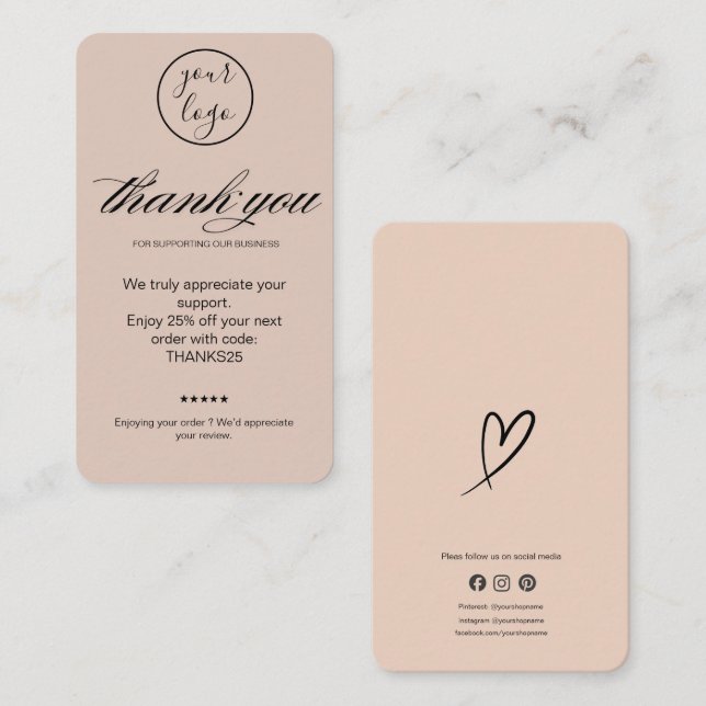 Blush Thank You Card Discount Code Review Business Visitkort (Fram/baksida)