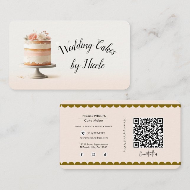 Blush Tier Cake Bakery QR-kod för sociala medier Visitkort (Fram/baksida)