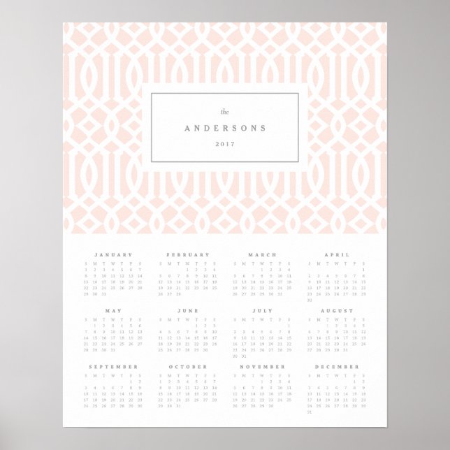 Blush Trellis 16x20 2017 Årlig Kalender Poster (Framsidan)