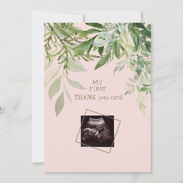 Blush Ultrasound Girl Funny Baby Shower Thank You  Tack Kort (Framsida)