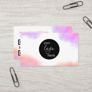 Blush Vattenfärg Anpassad Logotyp QR-kod Visitkort