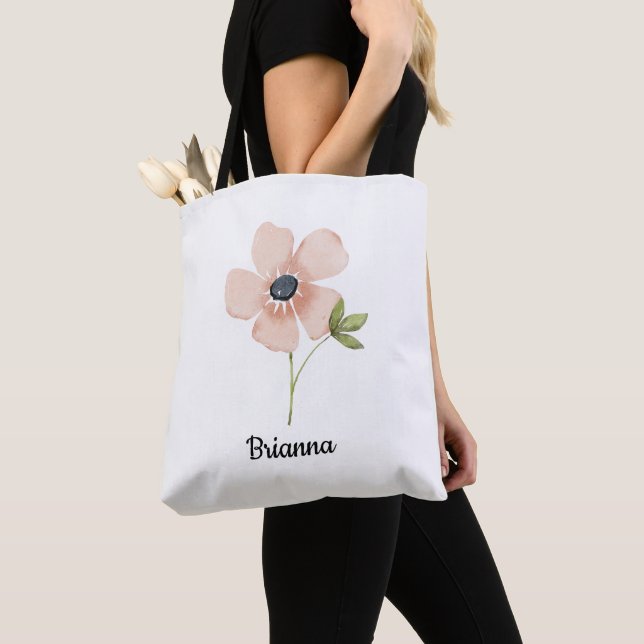 Blush Vattenfärg Blomster Namn Tygkasse (Närbild)