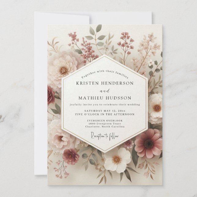 Blush Vintage Botanical Wedding Inbjudningar (Framsida)