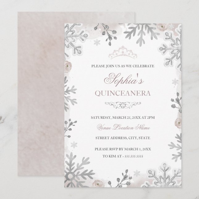 Blush Vinter Vonderland Quinceanera Inbjudningar (Fram/baksida)