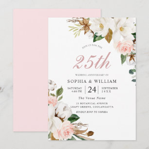 Blush & Vita Blommor 25-årsjubileum Inbjudningar