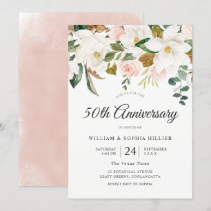 Blush & Vita Blommor 50-års Bröllopsdag Inbjudningar