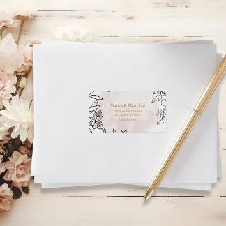 Blush Watercolor & Black Floral Elegant Address Adressetikett