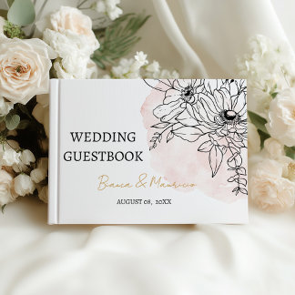 Blush Watercolor & Black Floral Elegant Wedding Gästböcker