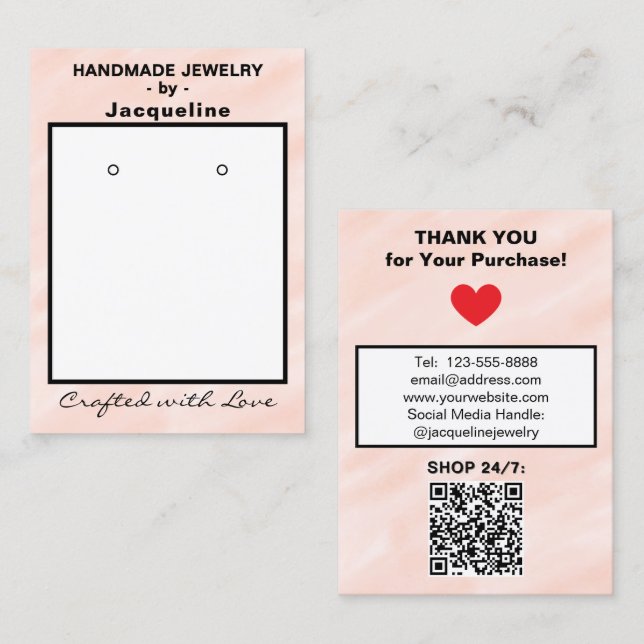 Blush Watercolor Earrings QR Code Visitkort (Fram/baksida)