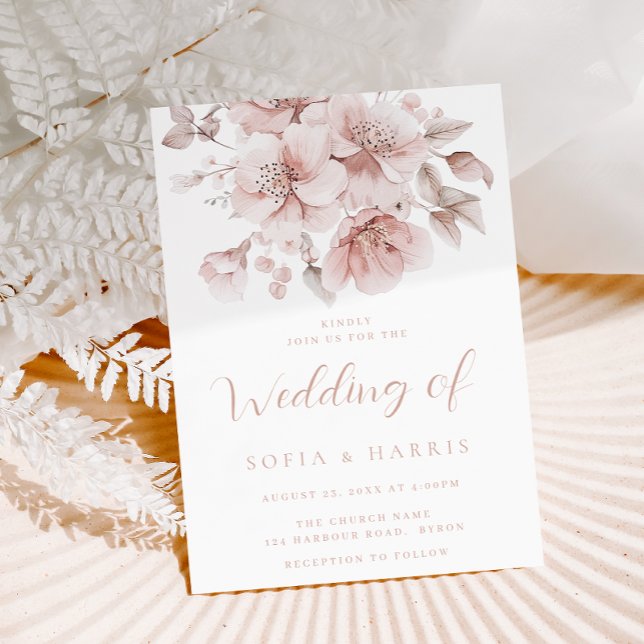 Blush Watercolor Floral Bloom Wedding Inbjudningar (Skapare uppladdad)