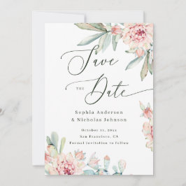 Blush Watercolor Floral | Elegant Script Wedding Spara Datumet