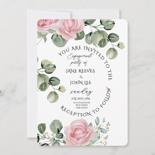 Blush Watercolor Floral Engagement Party Inbjudningar (Framsida)