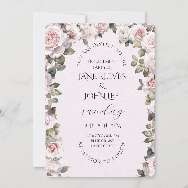 Blush Watercolor Floral Engagement Party Inbjudningar (Framsida)