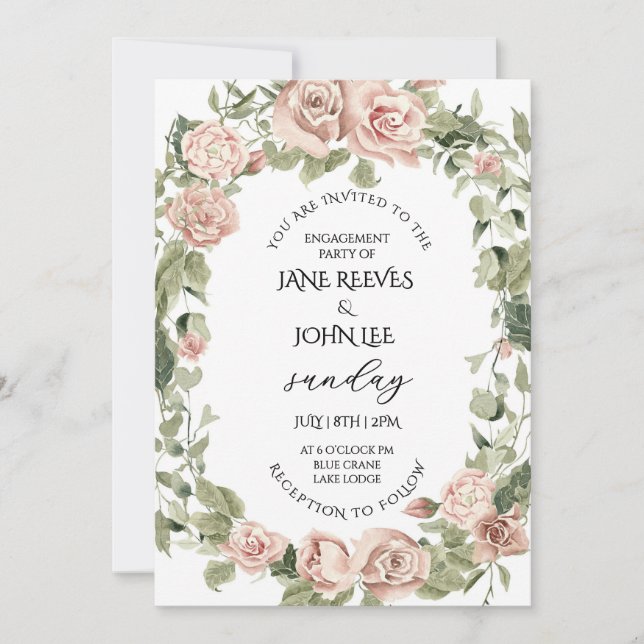 Blush Watercolor Floral Engagement Party Inbjudningar (Framsida)