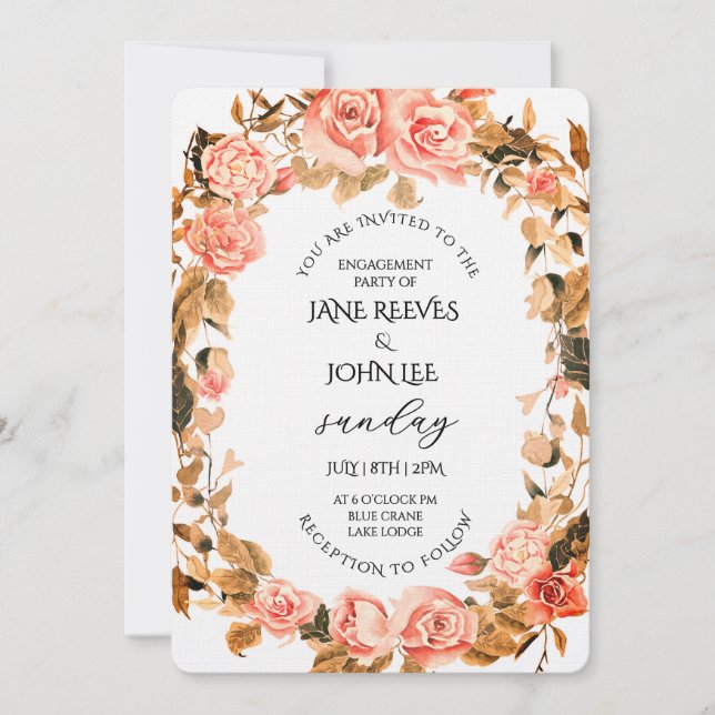 Blush Watercolor Floral Engagement Party Inbjudningar (Framsida)