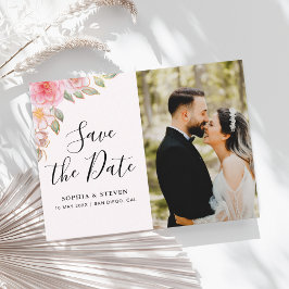 Blush Watercolor Florals with Gold Accents Wedding Vykort