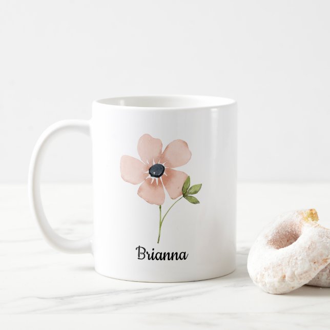 Blush Watercolor Flower Name Kaffemugg (Med munk)