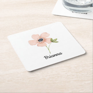 Blush Watercolor Flower Name Underlägg Papper Kvadrat