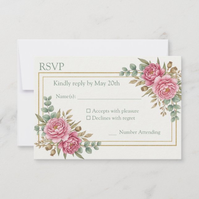 Blush Watercolor Wedding Response Card OSA Kort (Framsida)