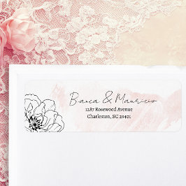 Blush Watercolor with Black Floral Return Address Returadress Etikett