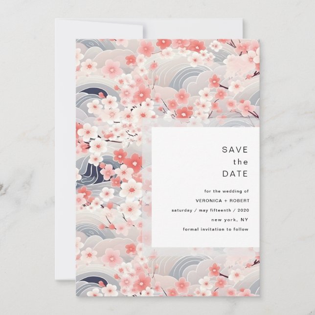 Blush Waves Sakura Blossom Modern Wedding Spara Datumet (Framsida)