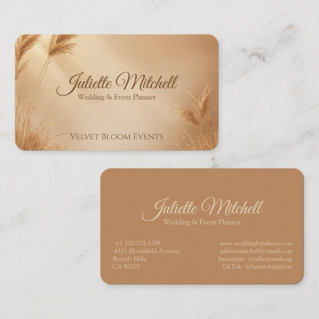 Blush Wheat Wedding & Event Planner Business Card Visitkort (Fram/baksida)