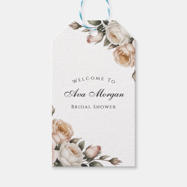 Blush White and Gold Floral Bridal Shower Thanks Presentetikett (Framsidan)