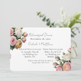 Blush White Gold Floral Rehearsal Dinner Inbjudningar