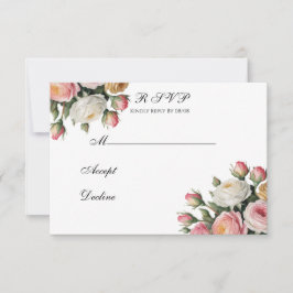 Blush, White Rose Floral Wedding RSVP Card Tack Kort