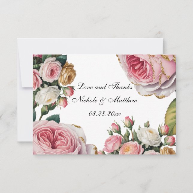 Blush, White Rose Floral Wedding Thank You Tack Kort (Framsida)