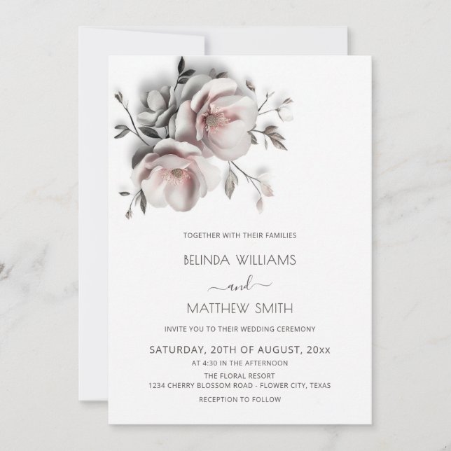 Blush White Textured Roses Simple Wedding Inbjudningar (Framsida)