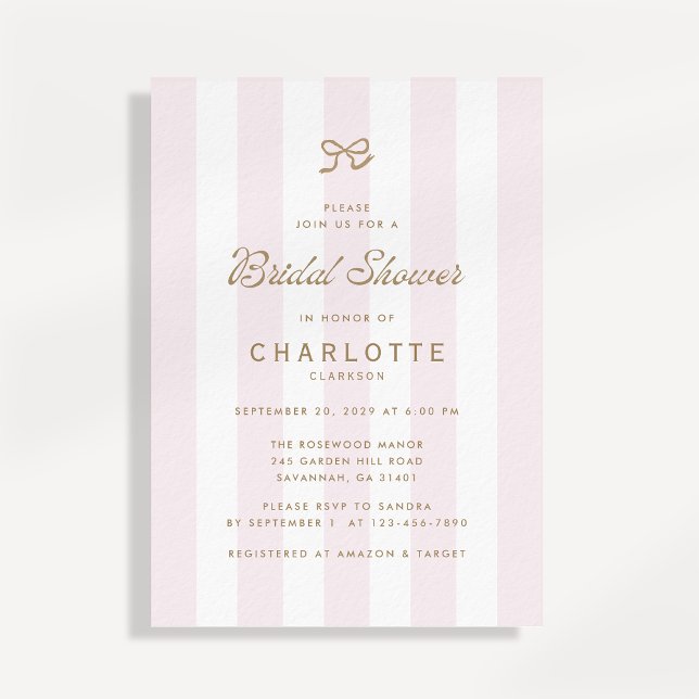 Blush Wide Stripe Bridal Shower Invitation Inbjudningar (Skapare uppladdad)