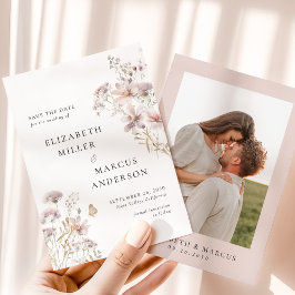 Blush Wildflower Boho Garden Wedding Save the Date Spara Datumet