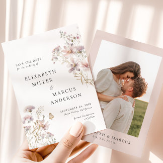 Blush Wildflower Boho Garden Wedding Save the Date Spara Datumet