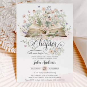 Blush Wildflower Books Ny Kapitel Bröllopsdusch Inbjudningar