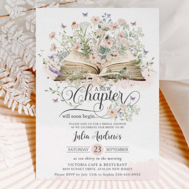 Blush Wildflower Books Ny Kapitel Bröllopsdusch Inbjudningar (Skapare uppladdad)