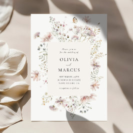 Blush Wildflower Elegant Serif Wedding Invitation Inbjudningar