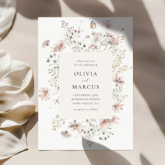 Blush Wildflower Elegant Serif Wedding Invitation Inbjudningar