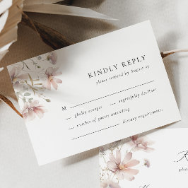 Blush Wildflower Minimal Boho Wedding RSVP Card OSA Kort